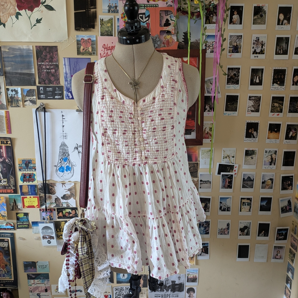 Free People White and Red Textured Top